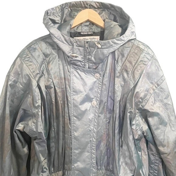 Vintage Obermeyer Metallic Blue Green Penelope Hooded Ski Jacket Size Large - Picture 4 of 11